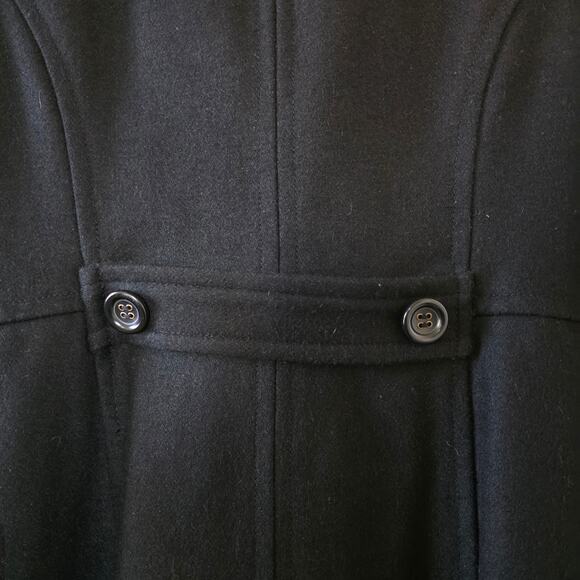 Tulle Black Wool Blend Peacoat Womens Size L Double Breasted Star Print Lining - Picture 14 of 15